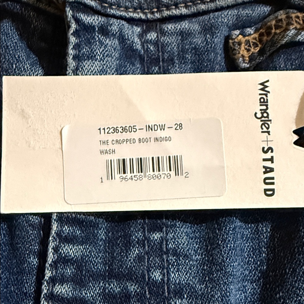 Wrangler Staud Collab Women's Cropped Boot Cut Jeans in Indigo Blue size 28 - Picture 2 of 11